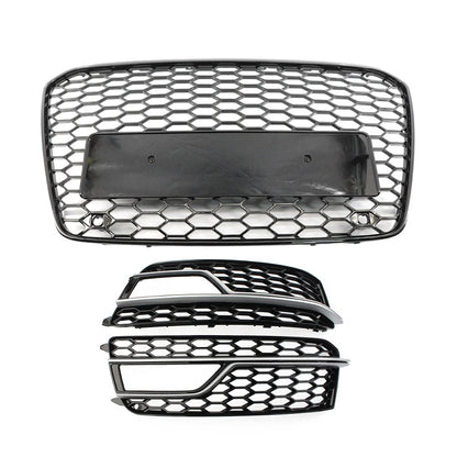 Front Bumper Honeycomb Grille Fog Light Grill Set For Audi A5 S5 2013-2017