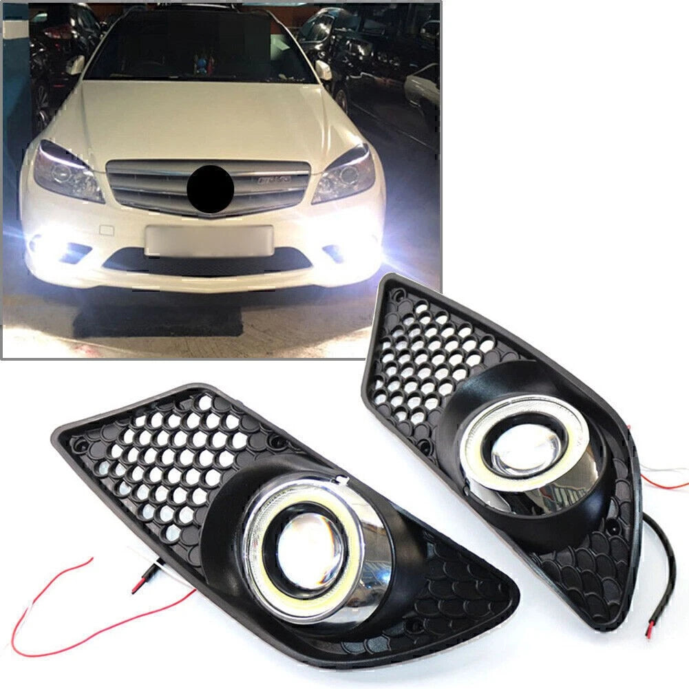 Pair Front Bumper FogLight Grill with light For Mercedes Benz C CLASS W204 08-10
