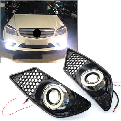 Pair Front Bumper FogLight Grill with light For Mercedes Benz C CLASS W204 08-10