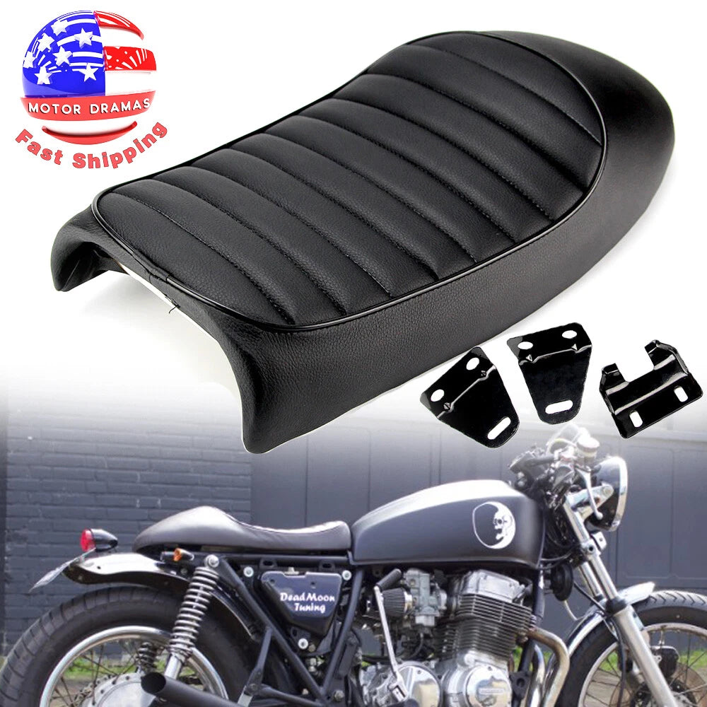 Universal Motorcycle Cafe Racer Seat Hump Saddle Black For Honda Yamaha Suzuki