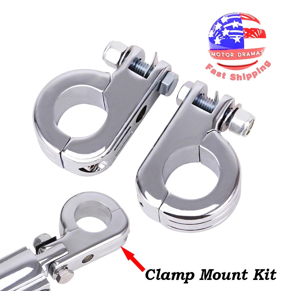 Chrome 1.25" 1-1/4" Foot Pegs Mounting Kit For Harley Highway Engine Guard Bars