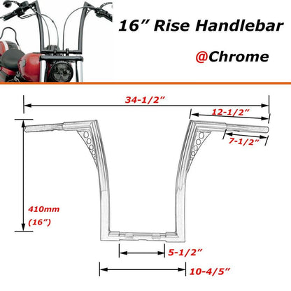 Chrome 16" Rise 1 1/4" Ape Hangers Handlebar For Harley Softail Sportster Custom