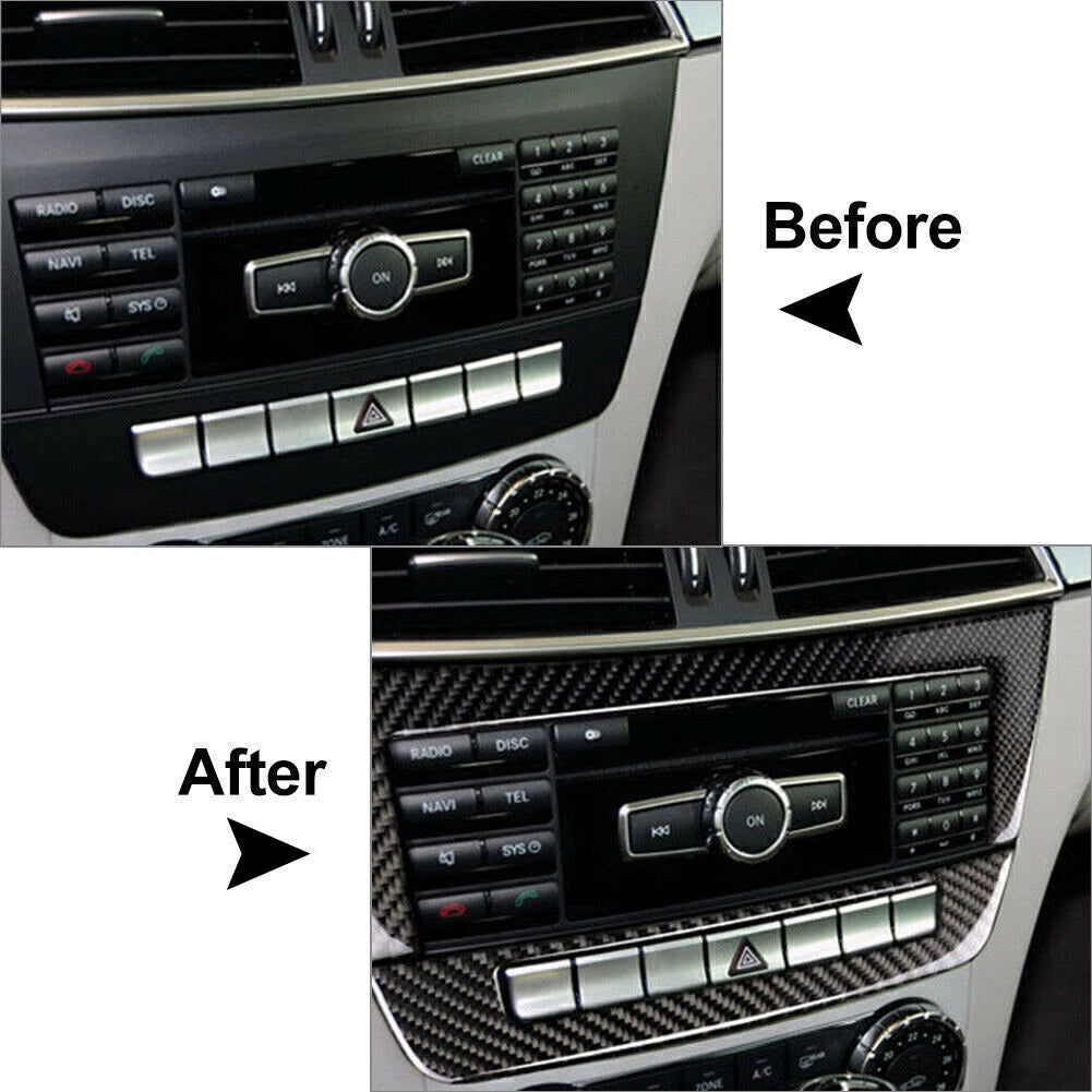 2pcs Console CD Panel Trim For Mercedes-Benz C Class W204 2010-2013 Carbon Fiber