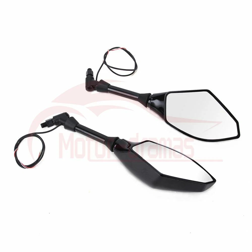 Motorcycle LED Turn Signal Integrated Indicator Light Rearview Side Mirrors 10mm
