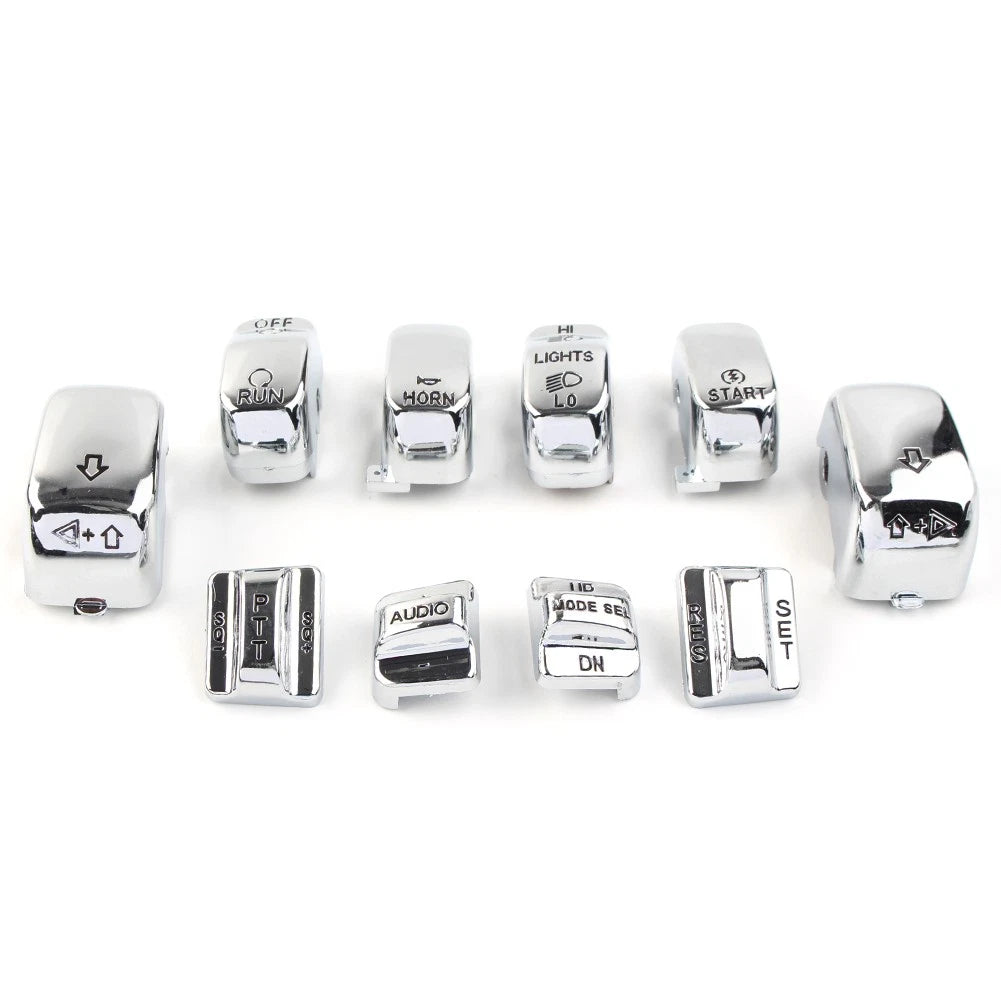 10pcs Hand Control Switch Cover Button Cap Set For Harley Touring 1996-13 Chrome