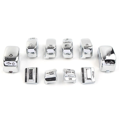 10pcs Hand Control Switch Cover Button Cap Set For Harley Touring 1996-13 Chrome
