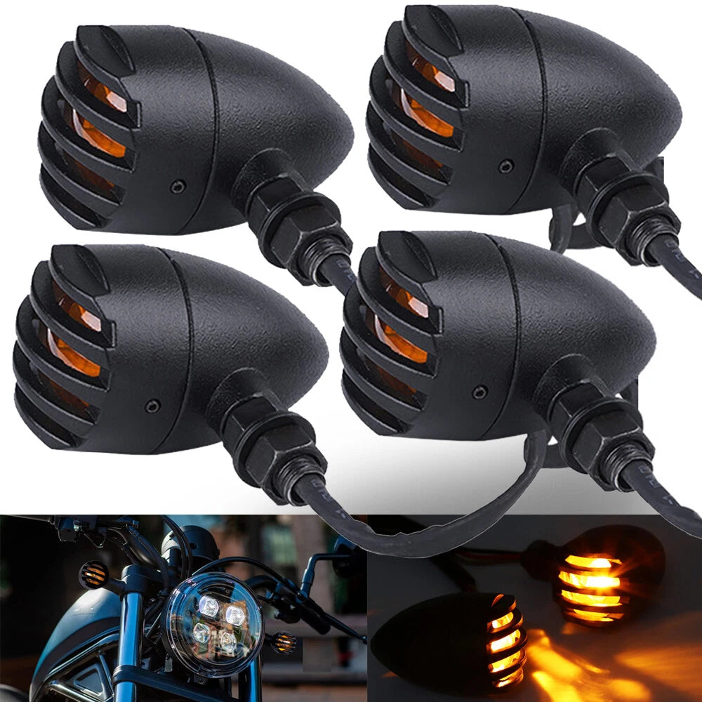 4X Black Motorcycle Turn Signal Lights Bullet Blinker Amber Indicator For Harley