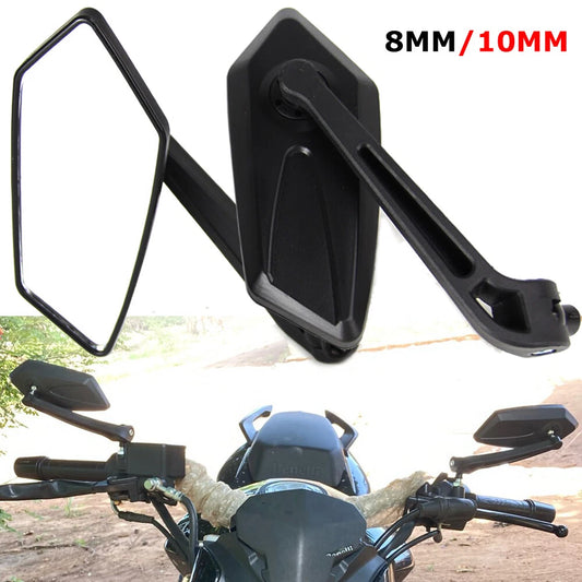 Pair Motorcycle Rear View Side Mirrors 8mm 10mm For Honda Suzuki Yamaha Kawasaki
