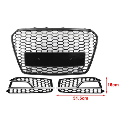 Black Front Bumper Honeycomb Grille Fog Light Grill Set For Audi A5 S5 2013-2017