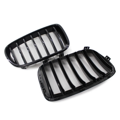 2x Front Radiator Kidney Grille For BMW X3 F25 2009-2017 51117237422 Gloss Black