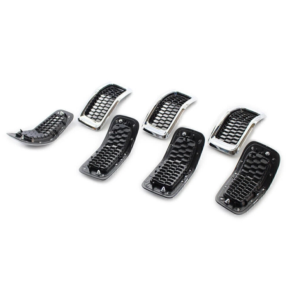 Honeycomb Front Grille Inserts Grill Cover Trim Chrome Fit Jeep Cherokee 2014-18
