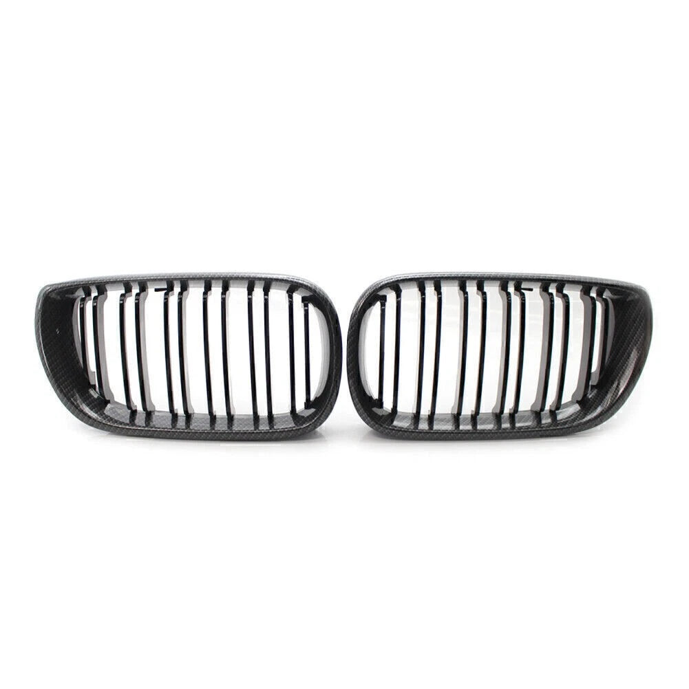 Front Kidney Grille Grill Double Slat For BMW E46 Sedan 02-05 Carbon Fiber Black