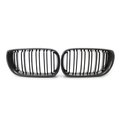 Front Kidney Grille Grill Double Slat For BMW E46 Sedan 02-05 Carbon Fiber Black