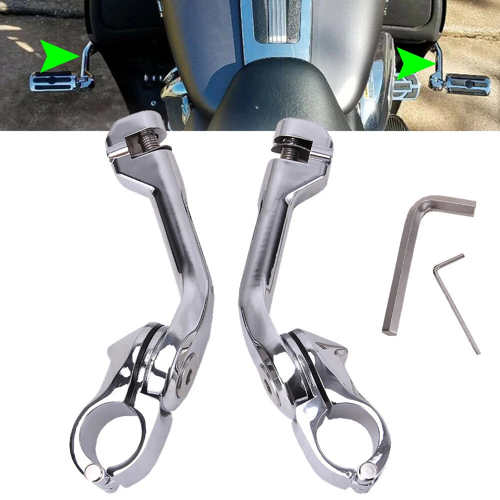 Chrome Long Foot Pegs Mounts Clamps For Harley 1 1/4" Highway Engine Guard Bars