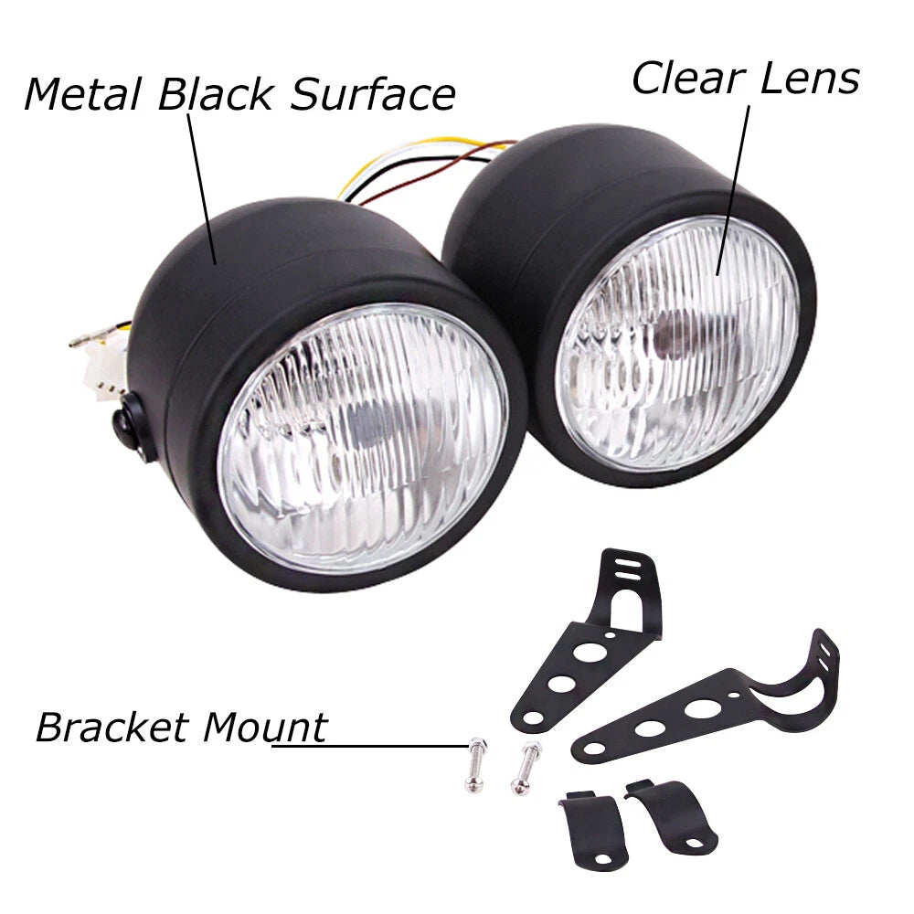 Motorcycle Twin Headlight Dual Light For Harley Street Cafe Racer Old School