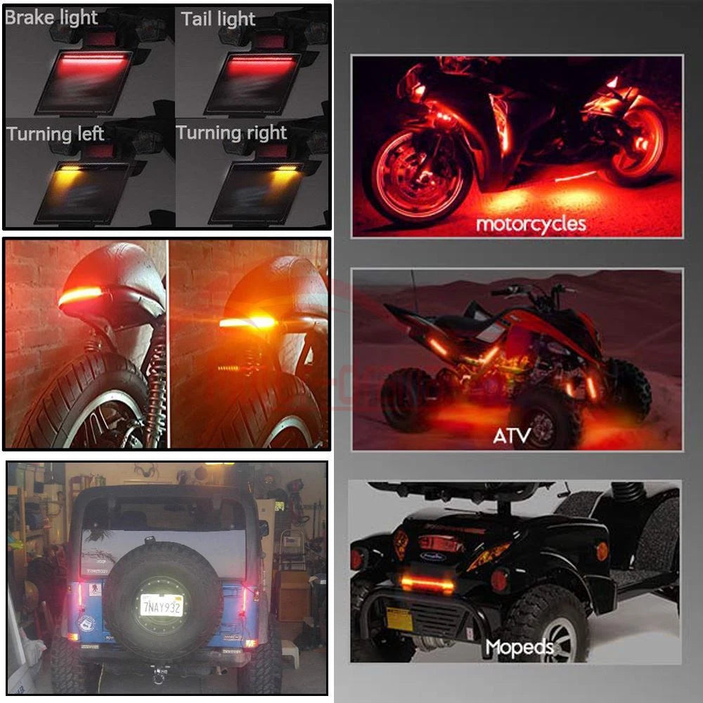 48 LED Flexible Motorcycle Light Strip Rear Tail Brake Stop Turn Signal Lamp Bar