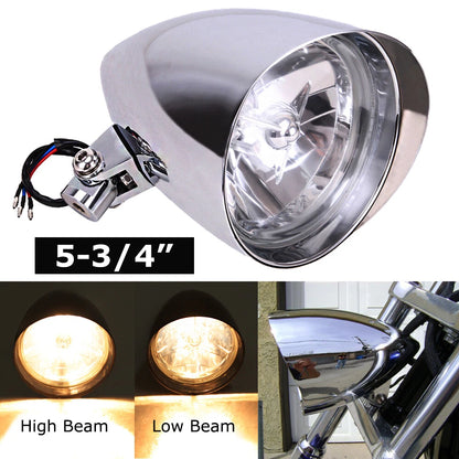 Chrome 5.75 Bullet Headlight For Harley Honda Steed Shadow Cruise Chopper Custom