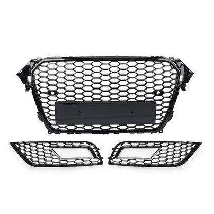 Front Hood Grille Fog Light Covers Honeycomb Style For Audi A4 2013-2016