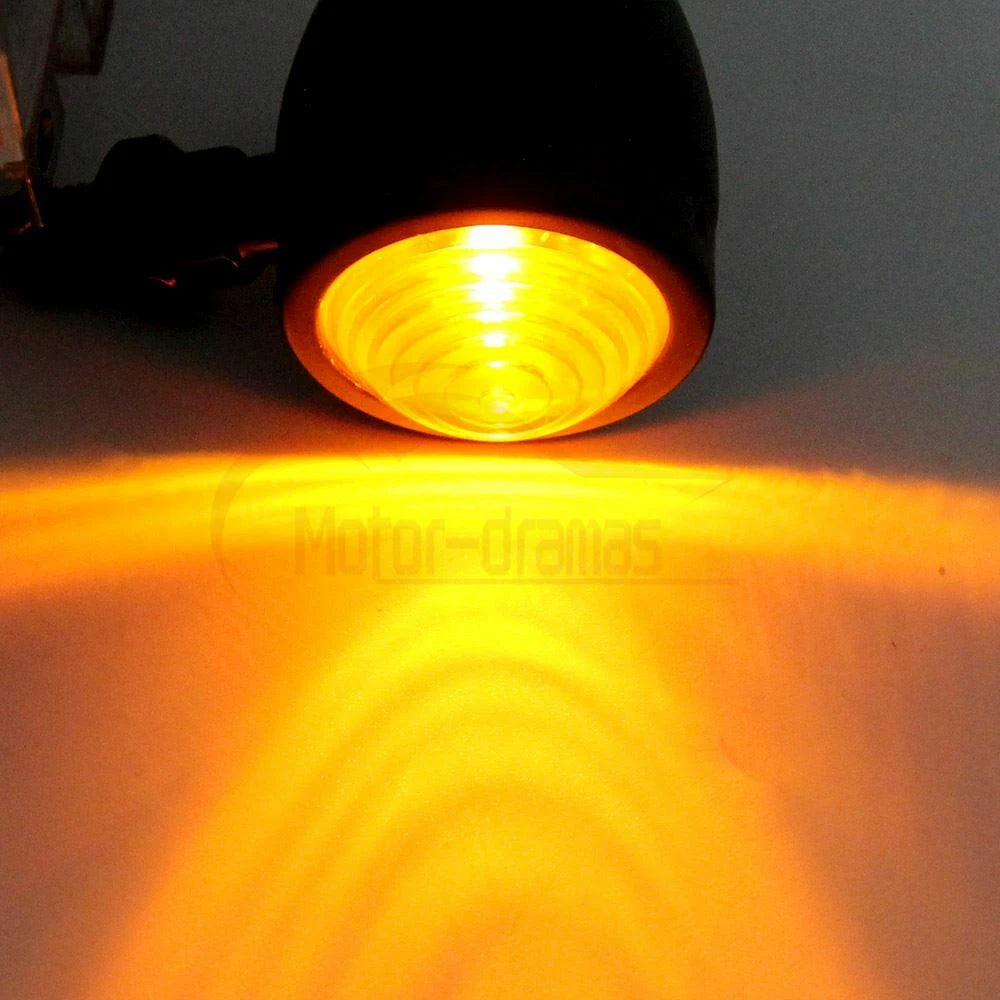 2pcs Black Motorcycle Metal Bullet Turn Signal Blinker Indicator Amber Light 12V