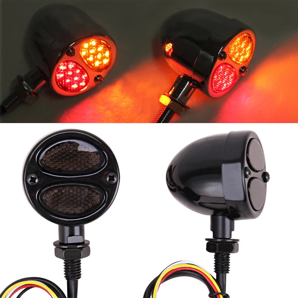 Motorcycle LED Bullet Red Amber Brake Blinker Turn Signal Tail Lights For Harley