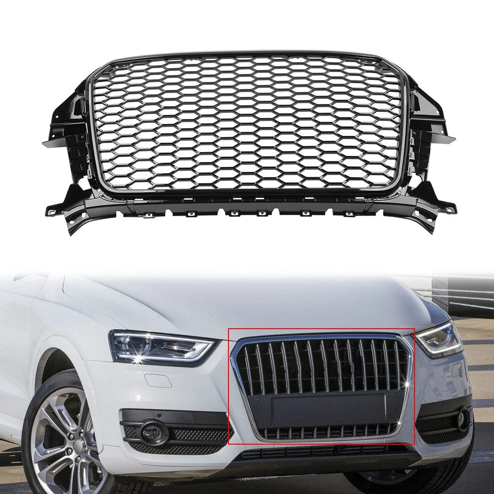 Front Bumper Honeycomb Grille Glossy Black For Audi Q3 SQ3 2013-2015