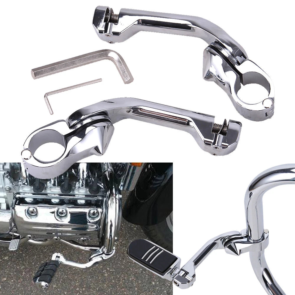 32mm Chrome Highway Long Angled Footpeg Pegs Mount Clamp For Harley Engine Guard