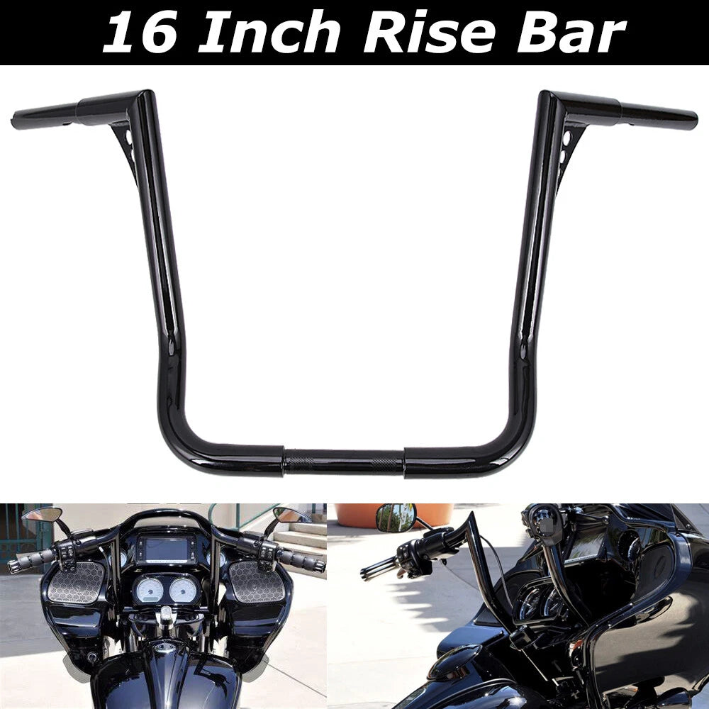 Black 16" Rise 1 1/4" Ape Hangers Bars Handlebar For Harley Electra Street Glide