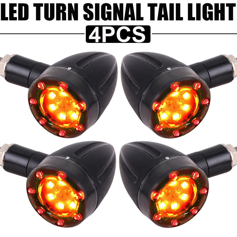 4 Pack Universal Motorcycle Turn Signals Blinker Lights Amber For Suzuki Harley