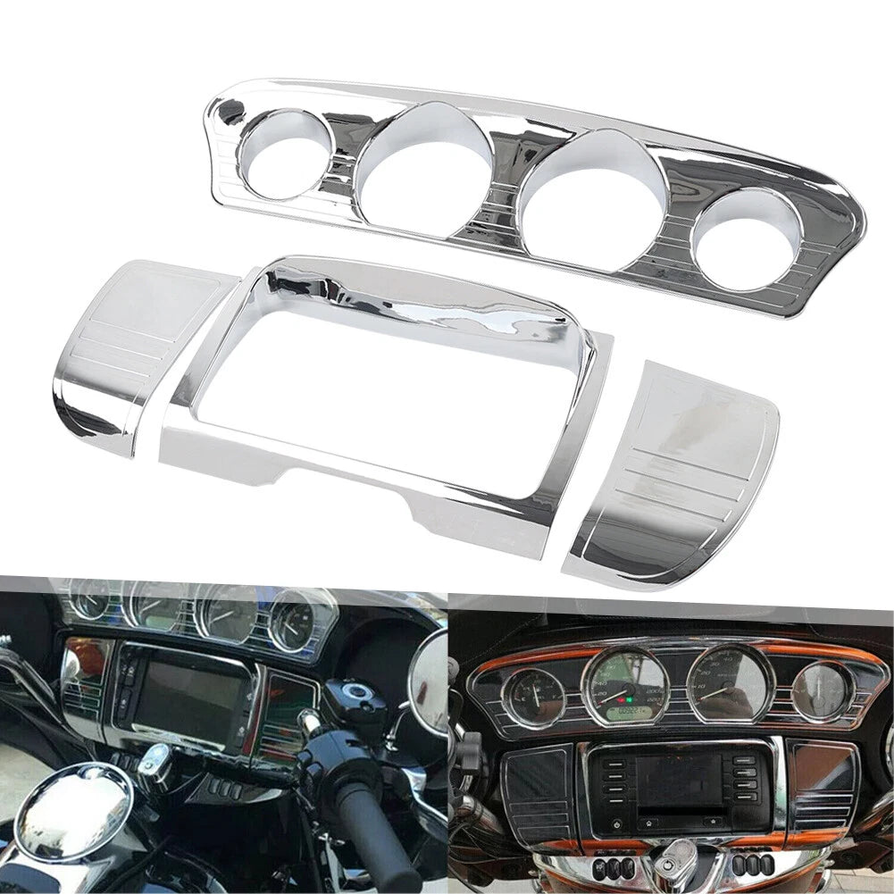 Tri Line Gauge Stereo Accent Trim Cover For Harley Touring Electra Street Glide