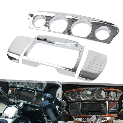 Tri Line Gauge Stereo Accent Trim Cover For Harley Touring Electra Street Glide