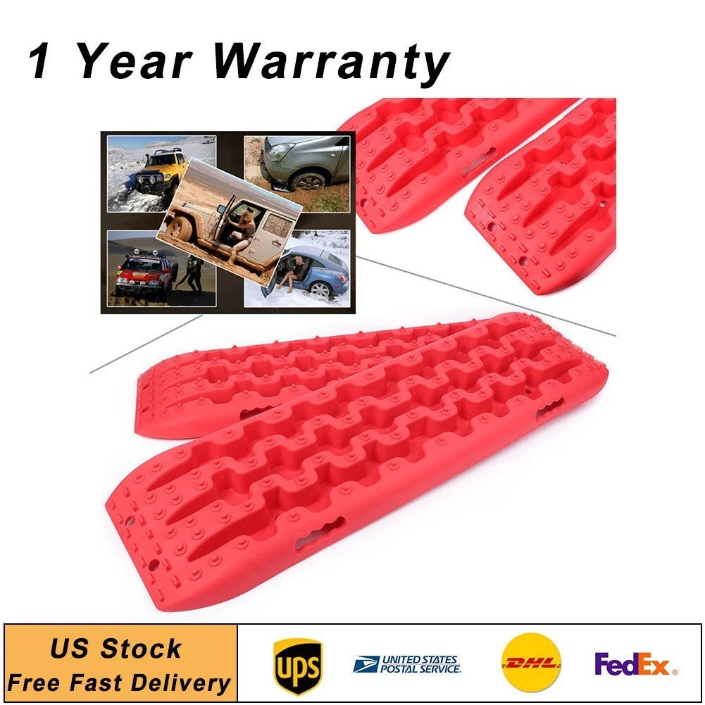 Red 2X Recovery Traction Sand Tracks Snow Mud Track Tire Ladder 4WD Off Road