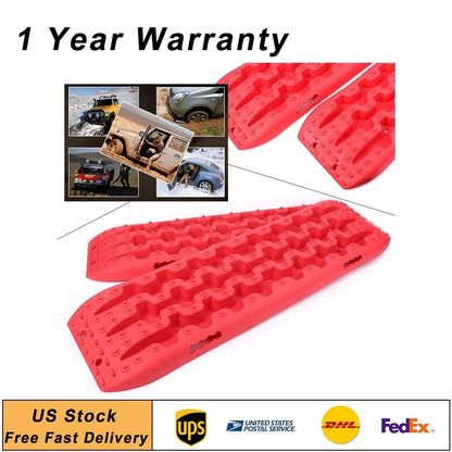 Red 2X Recovery Traction Sand Tracks Snow Mud Track Tire Ladder 4WD Off Road