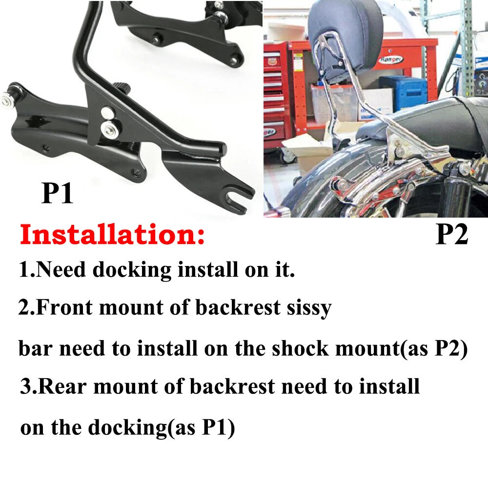 Backrest Sissy Bar w/ Docking Hardware Kit For Harley Street Electra Glide 14-22