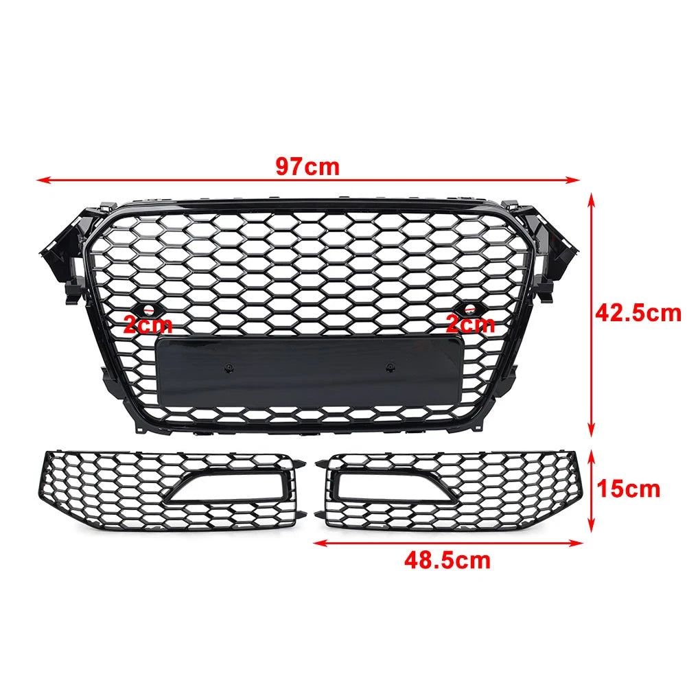 Front Honeycomb Bumper Grille Fog Light Covers Set For Audi A4 S4 2013-2015