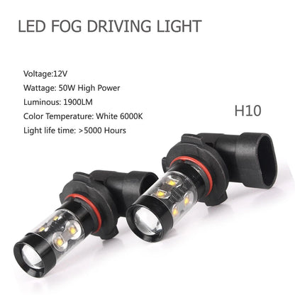 2pcs Car LED Fog Daytime Driving Headlights Lamp Bulbs Cool White H10 50W 6000K