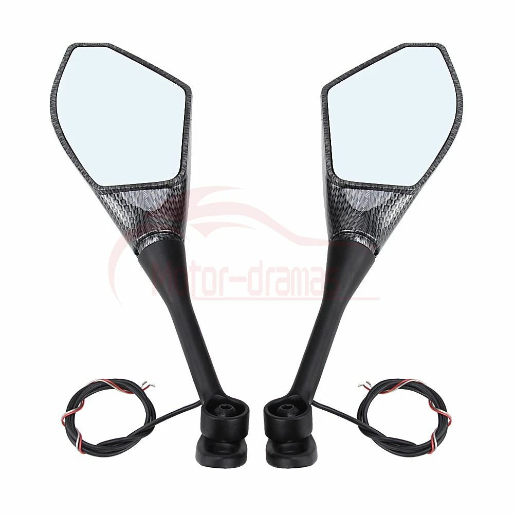 Carbon Fiber Motorcycle LED Blinker Turn Signal Light Rearview Mirrors Universal
