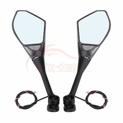Carbon Fiber Motorcycle LED Blinker Turn Signal Light Rearview Mirrors Universal