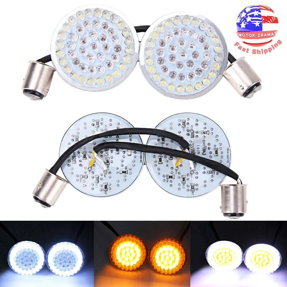 2" Bullet LED Turn Signal Lights 1157 For Harley Touring Amber/White Motorcycle