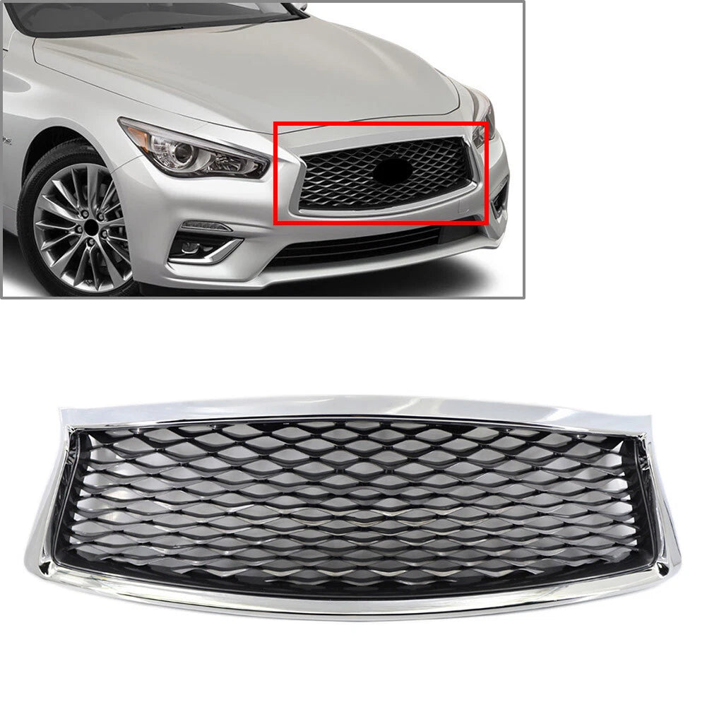Front Bumper Center Upper Mesh Grille Grill Fit Infiniti Q50 Q50S 2018-2023 USA