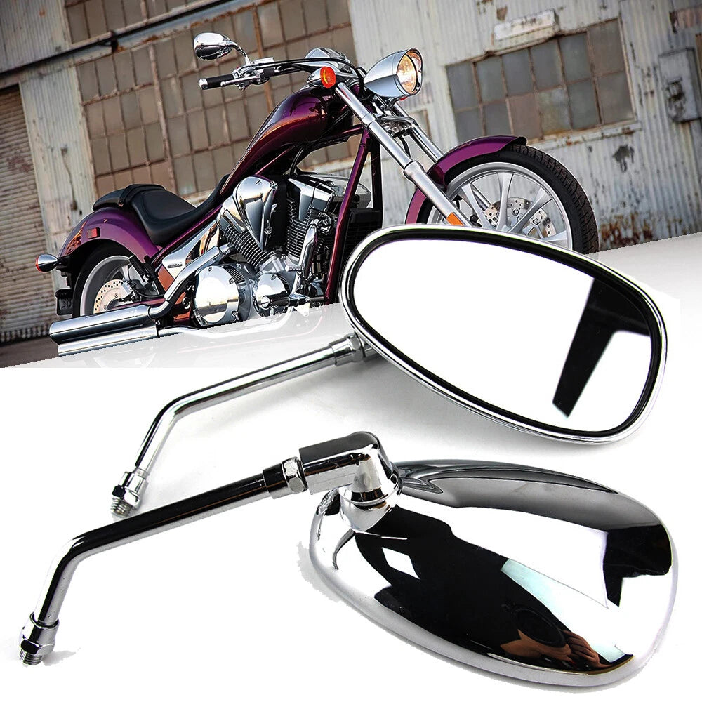 Chrome Motorcycle RearView Side mirrors Long Stem For Honda Suzuki Kawaski 10mm