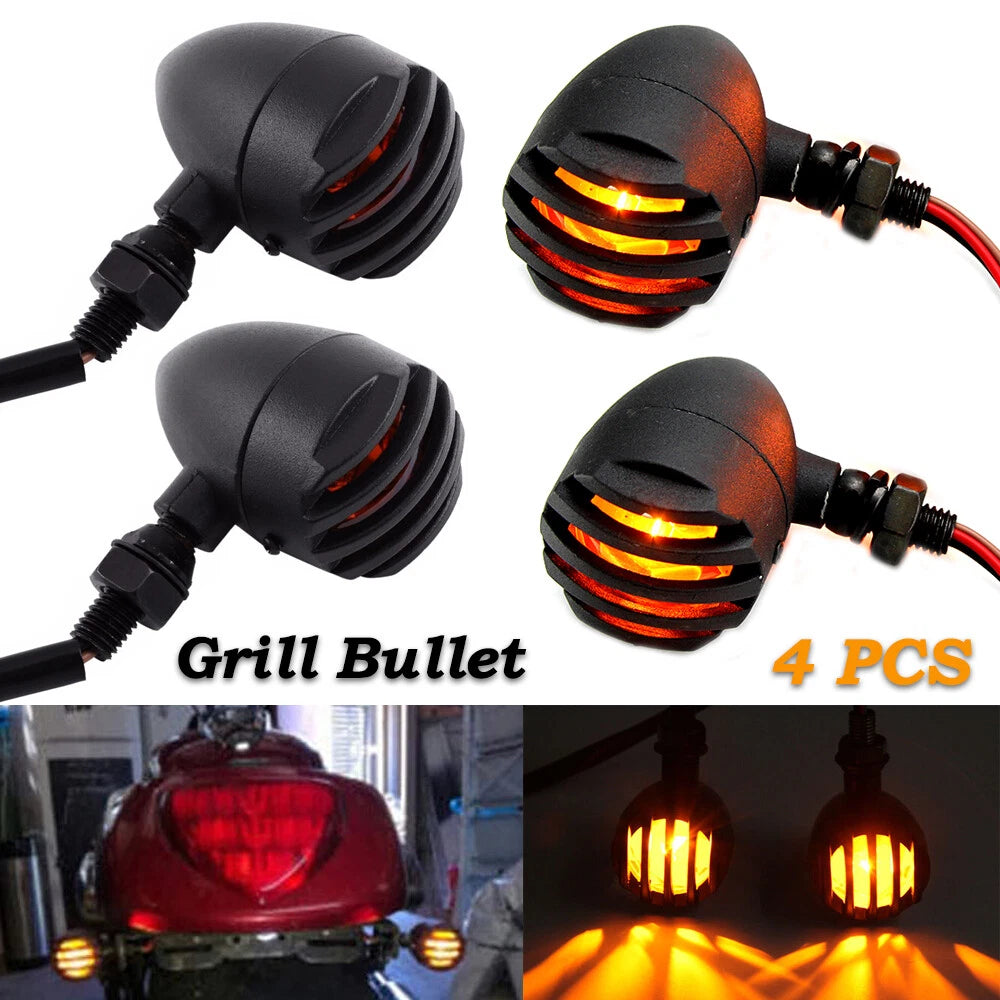 4X Black Motorcycle Turn Signal Lights Bullet Blinker Amber Indicator For Harley