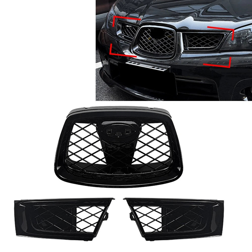 Set Front Bumper Upper Hood Kidney Grille For Subaru Impreza 9th WRX STI 2006-07