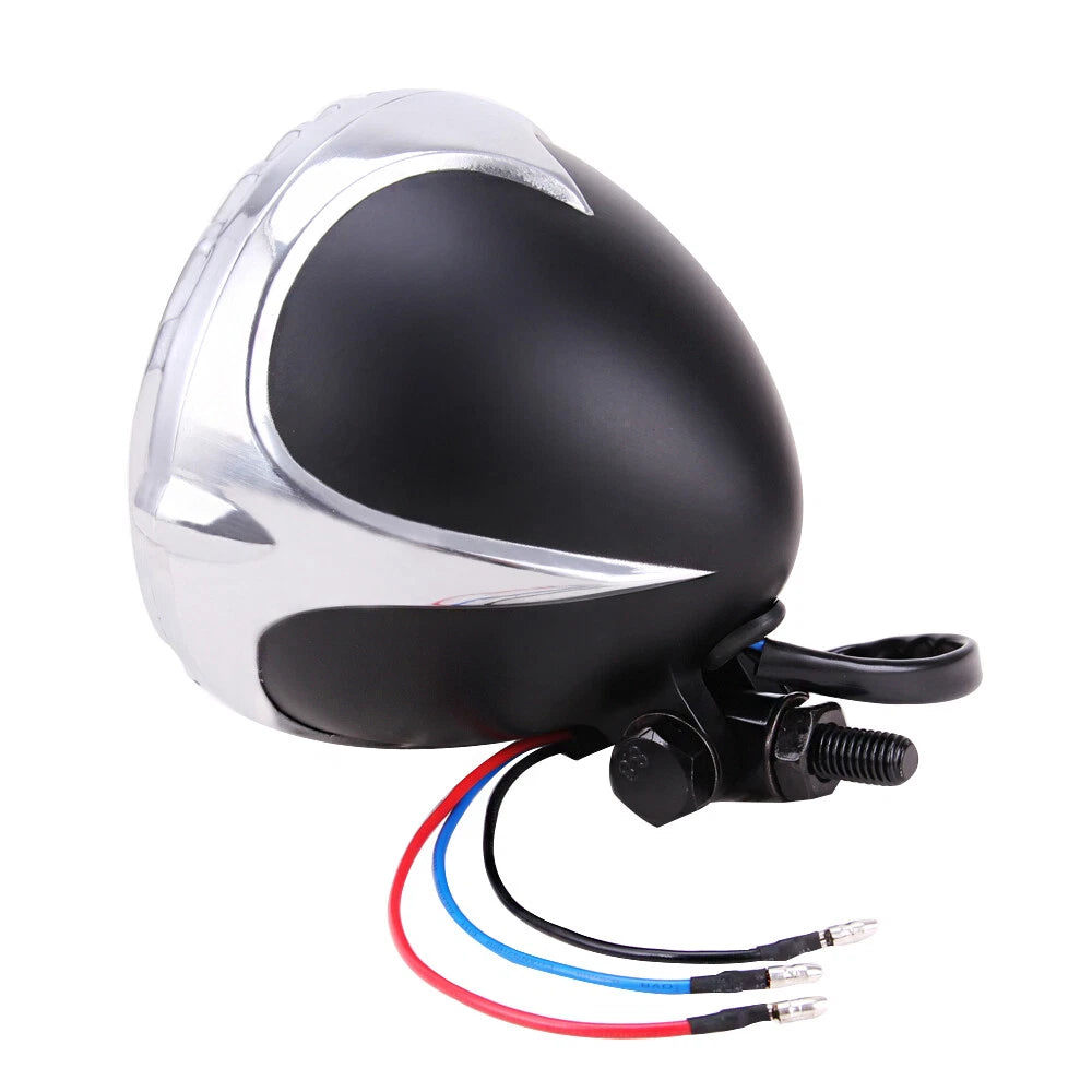 Motorcycle Headlight Finned Grill Lamp For Harley Cruiser Chopper Bobber Custom