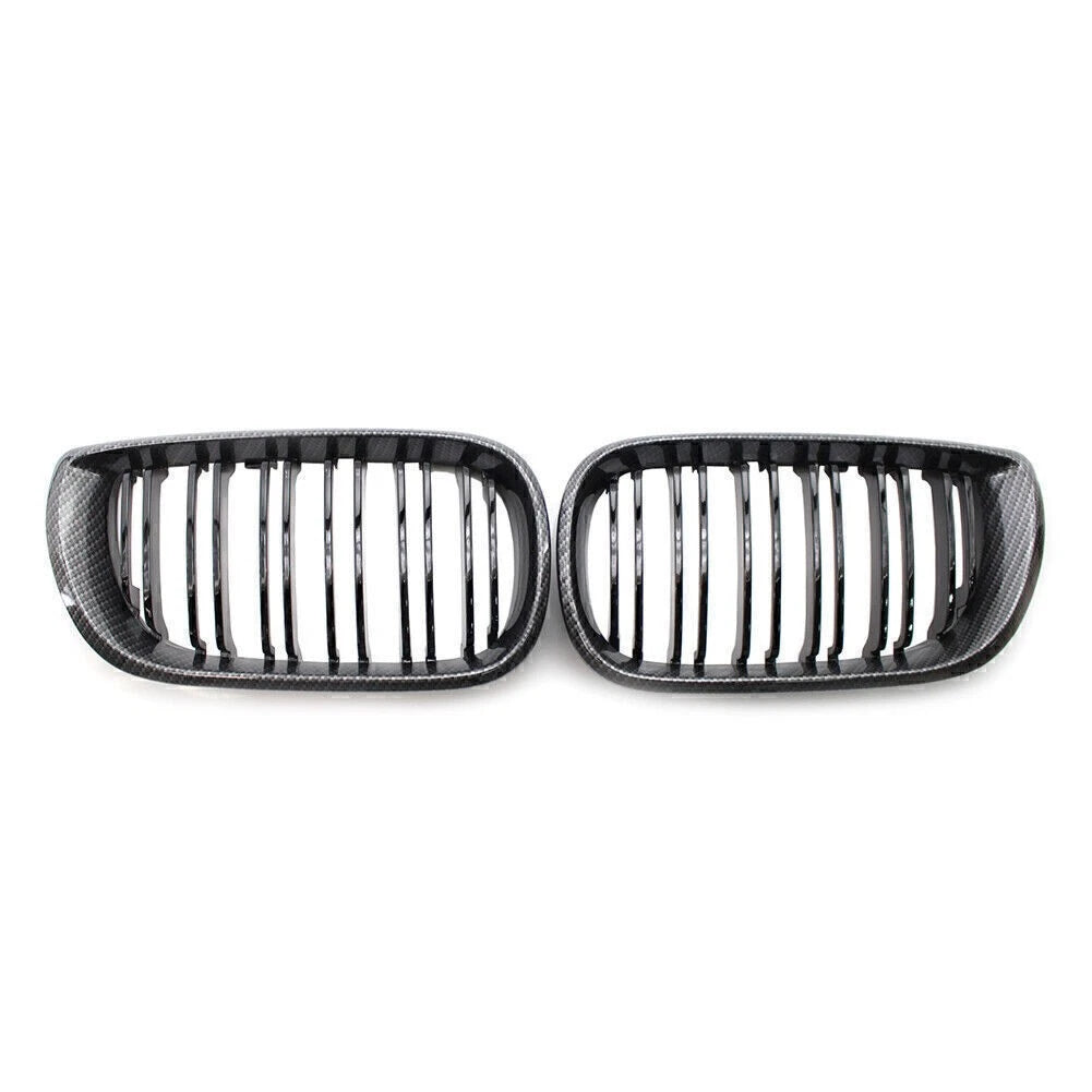 Front Kidney Grille Grill Double Slat For BMW E46 Sedan 02-05 Carbon Fiber Black