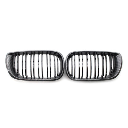 Front Kidney Grille Grill Double Slat For BMW E46 Sedan 02-05 Carbon Fiber Black