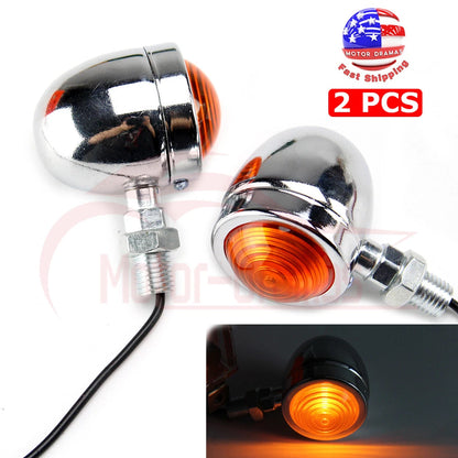 2x Chrome Motorcycle Turn Signals Bullet Blinker Indicator Light Amber Lamps 12V