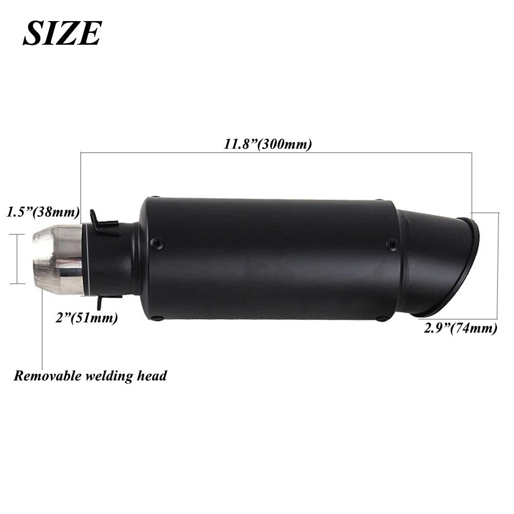 38-51mm Universal Motorcycle ATV Slip-on Exhaust Tip Muffler Pipe Aluminum Black