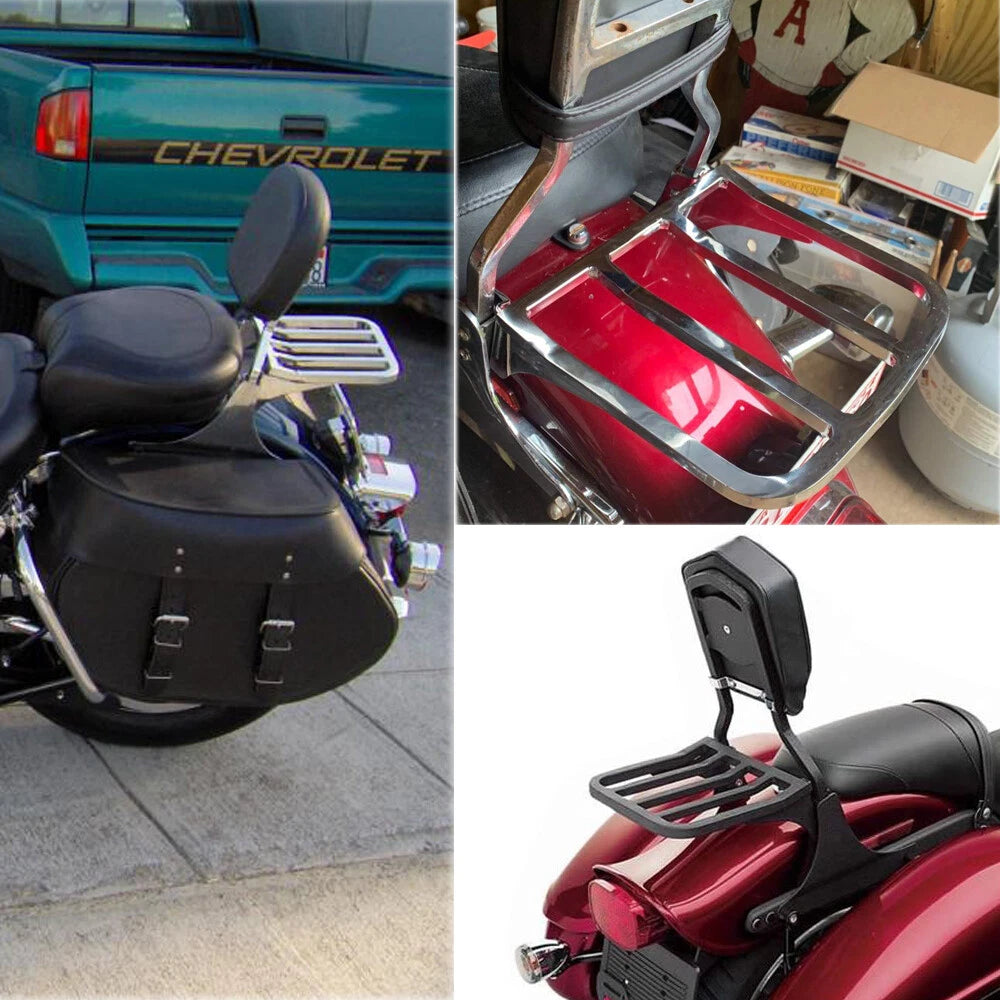 Chrome Sissy Bar Backrest Luggage Rack For Harley Sportster XL 883 1200 2004-Up