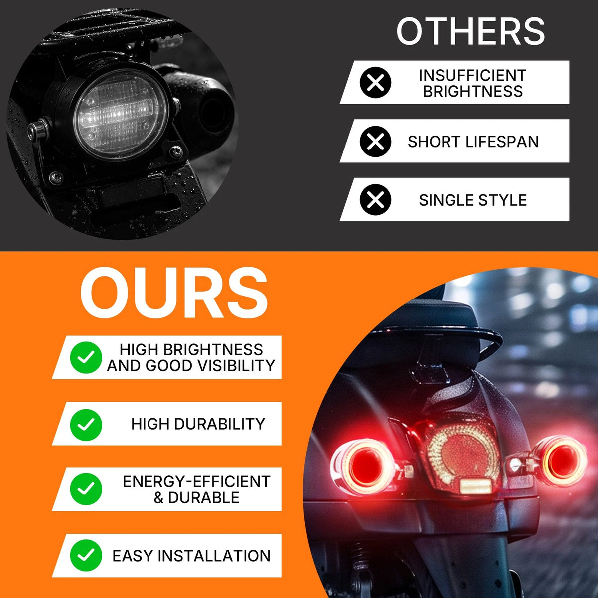 Pair Motorcycle LED Bullet Turn Signals Brake Blinker Light Indicator Amber+Red
