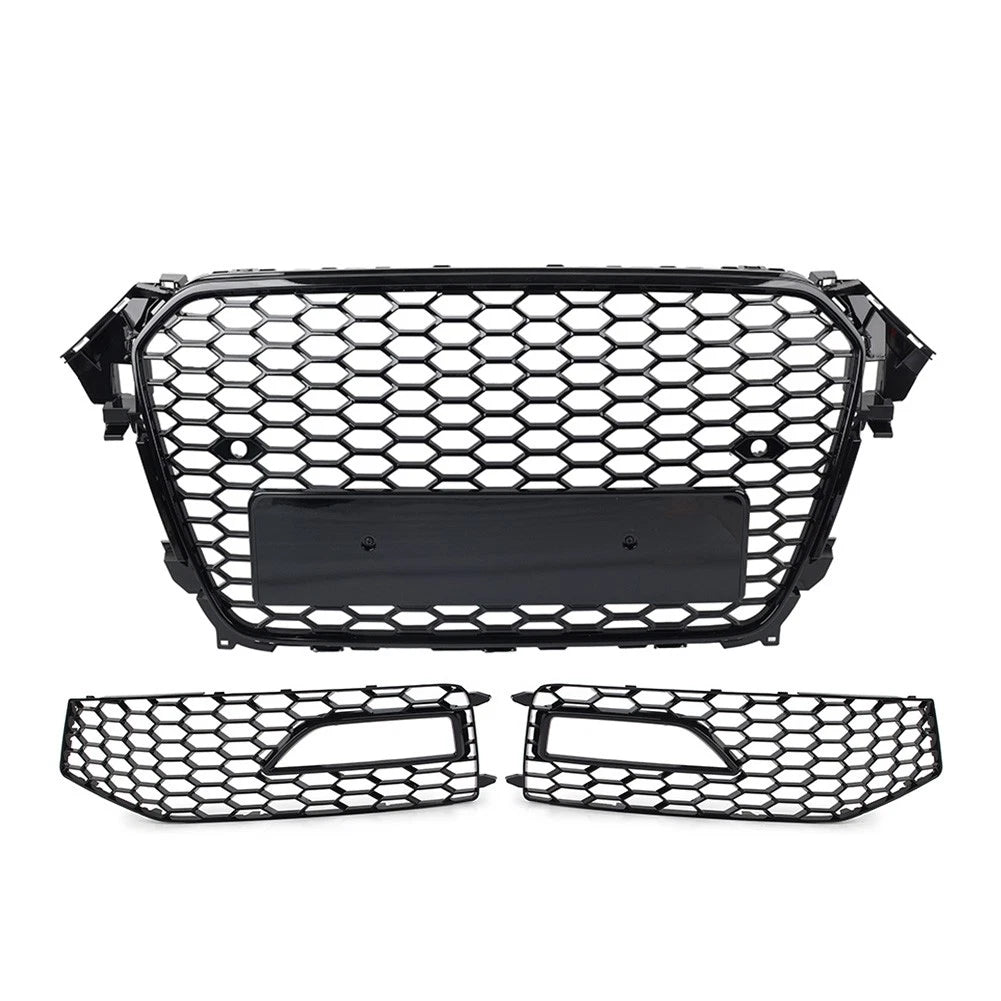 Front Honeycomb Bumper Grille Fog Light Covers Set For Audi A4 S4 2013-2015
